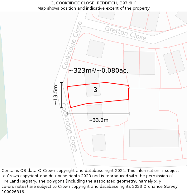 3, COOKRIDGE CLOSE, REDDITCH, B97 6HF: Plot and title map
