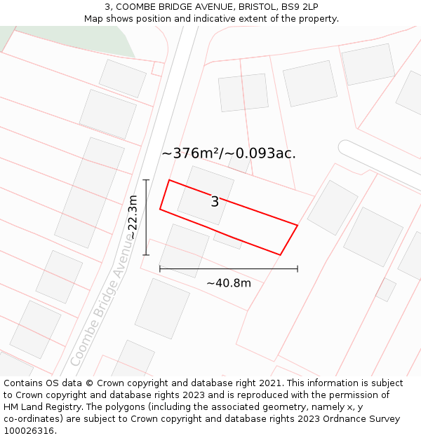 3, COOMBE BRIDGE AVENUE, BRISTOL, BS9 2LP: Plot and title map