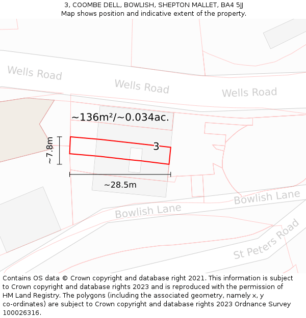 3, COOMBE DELL, BOWLISH, SHEPTON MALLET, BA4 5JJ: Plot and title map