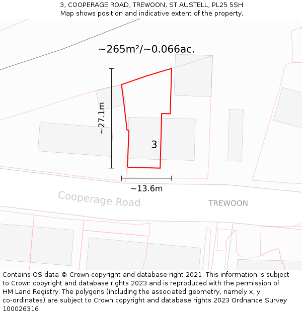 3, COOPERAGE ROAD, TREWOON, ST AUSTELL, PL25 5SH: Plot and title map