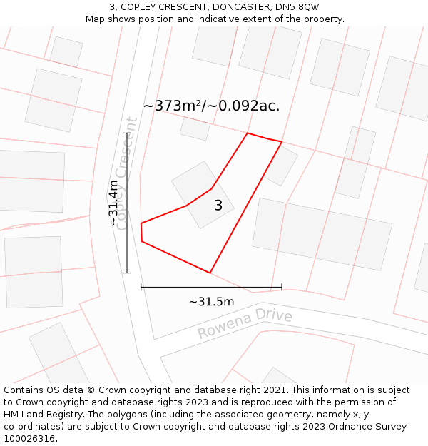 3, COPLEY CRESCENT, DONCASTER, DN5 8QW: Plot and title map