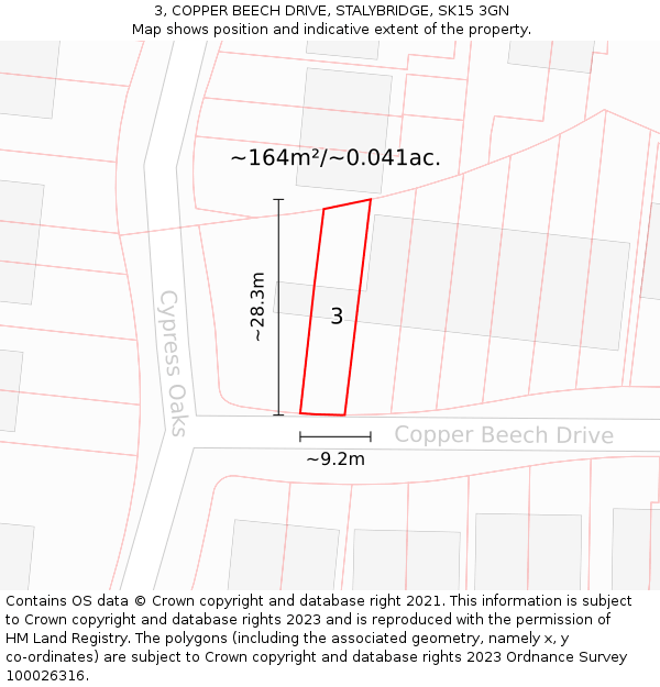 3, COPPER BEECH DRIVE, STALYBRIDGE, SK15 3GN: Plot and title map