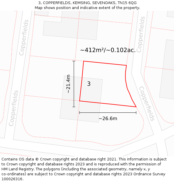 3, COPPERFIELDS, KEMSING, SEVENOAKS, TN15 6QG: Plot and title map
