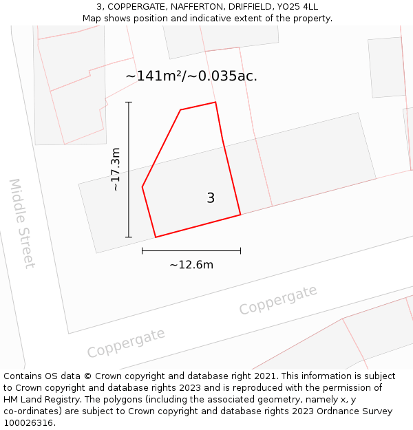 3, COPPERGATE, NAFFERTON, DRIFFIELD, YO25 4LL: Plot and title map