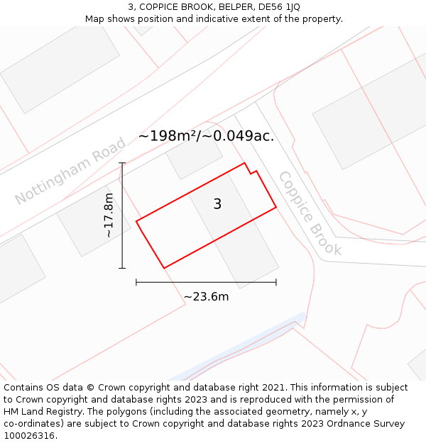 3, COPPICE BROOK, BELPER, DE56 1JQ: Plot and title map