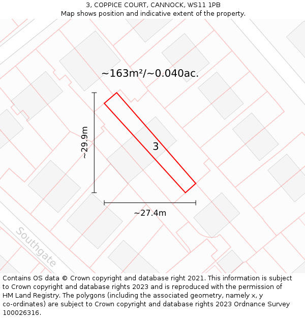 3, COPPICE COURT, CANNOCK, WS11 1PB: Plot and title map