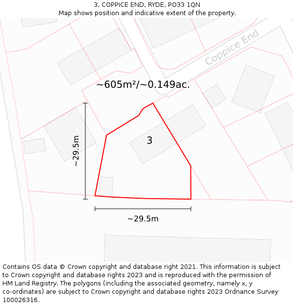 3, COPPICE END, RYDE, PO33 1QN: Plot and title map