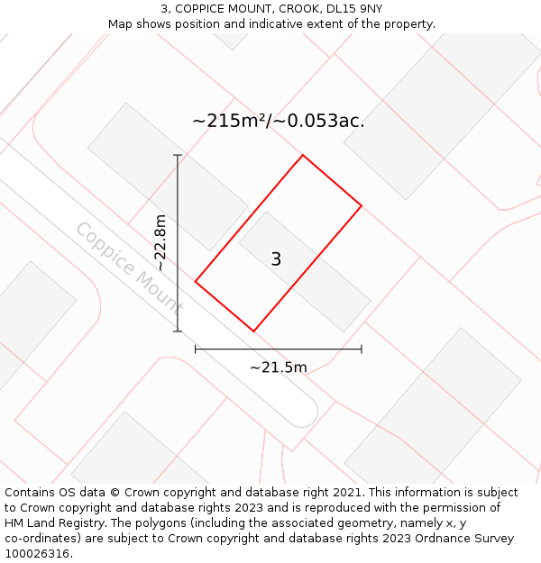 3, COPPICE MOUNT, CROOK, DL15 9NY: Plot and title map