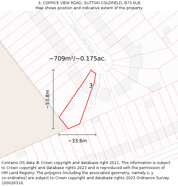 3, COPPICE VIEW ROAD, SUTTON COLDFIELD, B73 6UE: Plot and title map