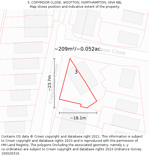3, COPYMOOR CLOSE, WOOTTON, NORTHAMPTON, NN4 6BL: Plot and title map