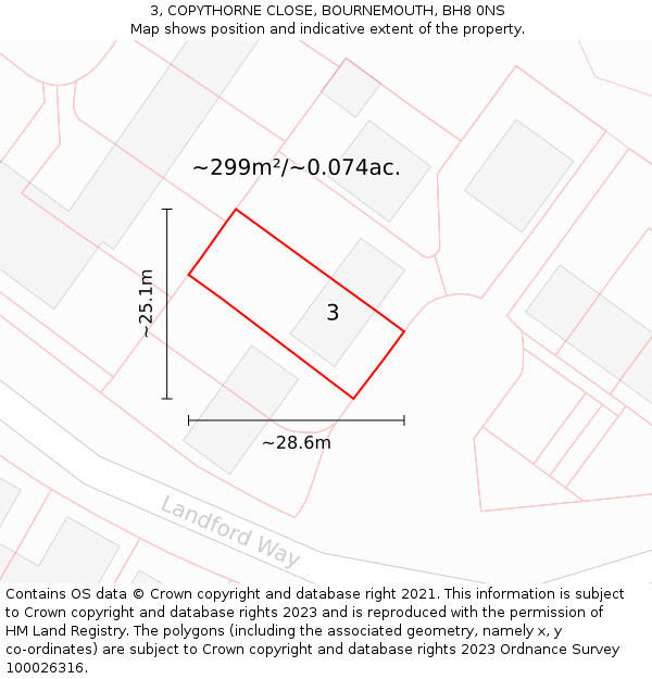3, COPYTHORNE CLOSE, BOURNEMOUTH, BH8 0NS: Plot and title map