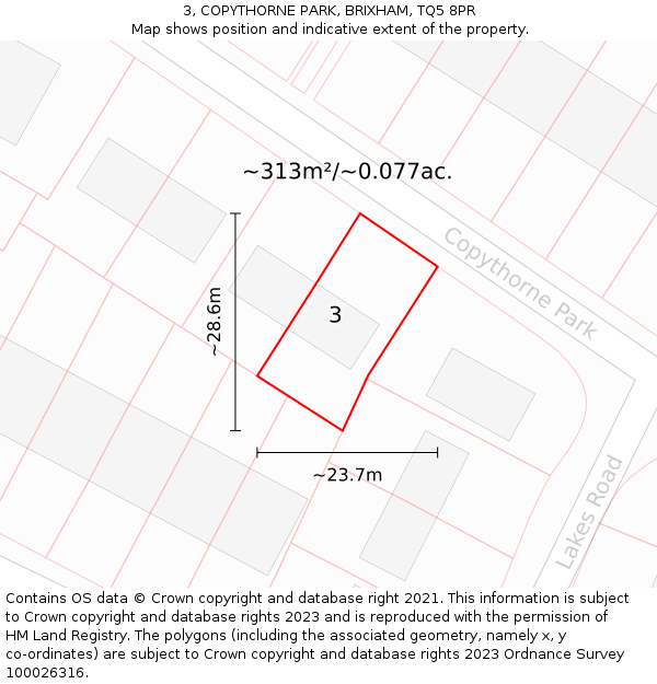 3, COPYTHORNE PARK, BRIXHAM, TQ5 8PR: Plot and title map