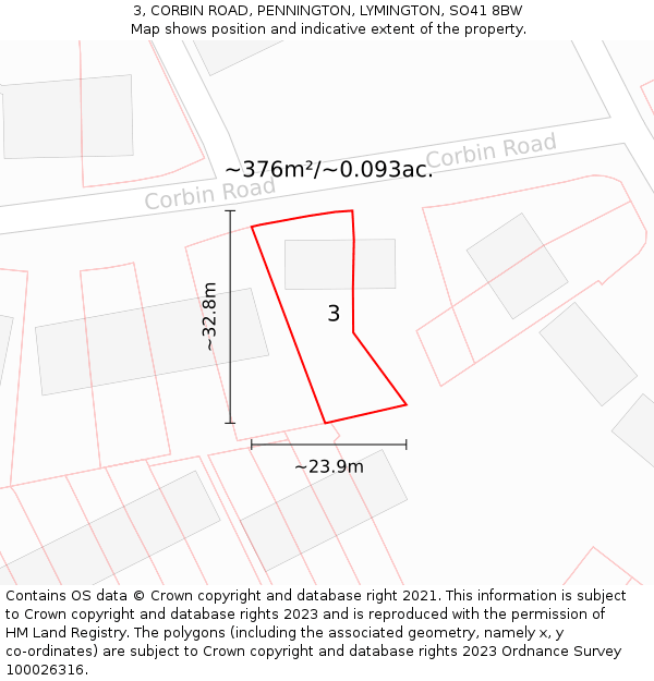 3, CORBIN ROAD, PENNINGTON, LYMINGTON, SO41 8BW: Plot and title map