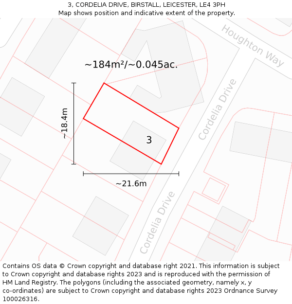 3, CORDELIA DRIVE, BIRSTALL, LEICESTER, LE4 3PH: Plot and title map