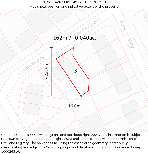 3, CORDWAINERS, MORPETH, NE61 2ZN: Plot and title map