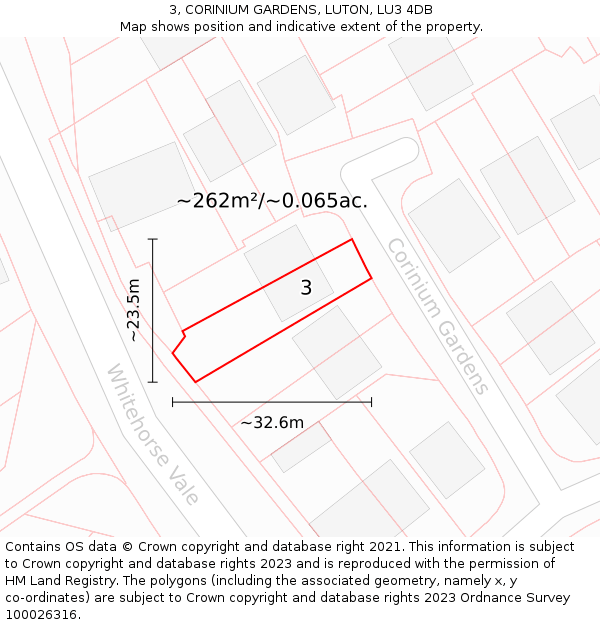 3, CORINIUM GARDENS, LUTON, LU3 4DB: Plot and title map