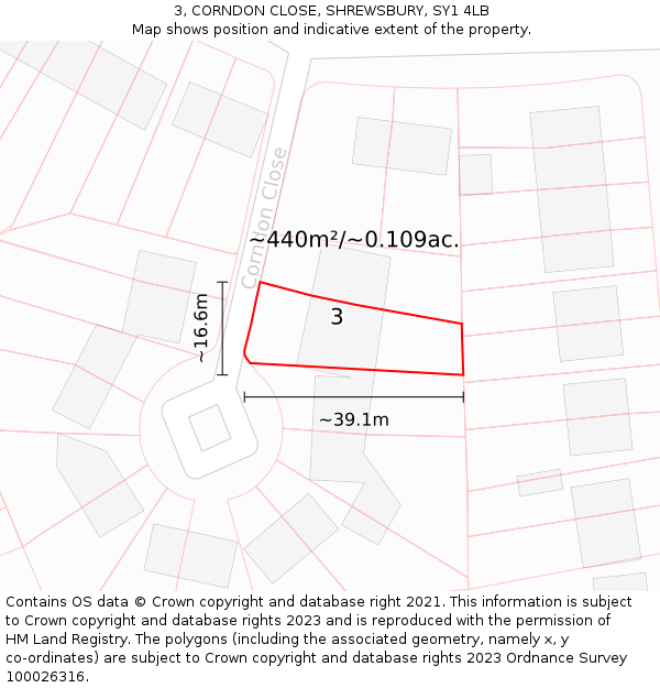 3, CORNDON CLOSE, SHREWSBURY, SY1 4LB: Plot and title map
