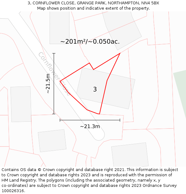 3, CORNFLOWER CLOSE, GRANGE PARK, NORTHAMPTON, NN4 5BX: Plot and title map
