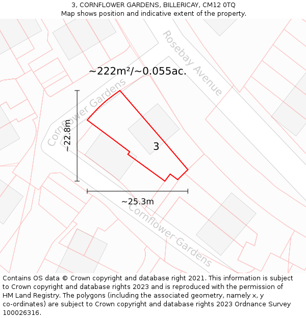 3, CORNFLOWER GARDENS, BILLERICAY, CM12 0TQ: Plot and title map
