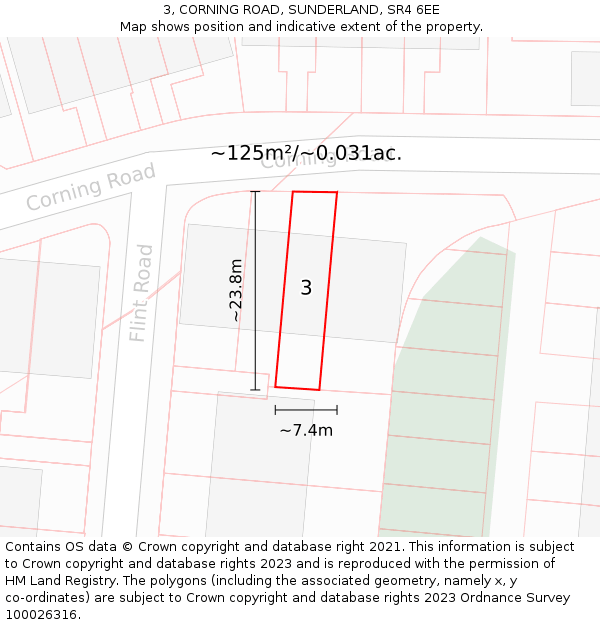 3, CORNING ROAD, SUNDERLAND, SR4 6EE: Plot and title map