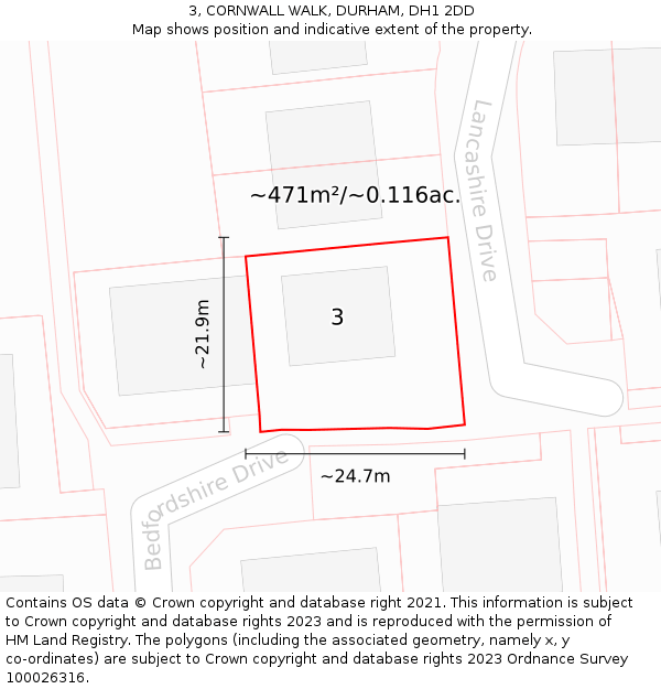 3, CORNWALL WALK, DURHAM, DH1 2DD: Plot and title map