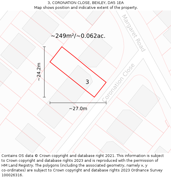 3, CORONATION CLOSE, BEXLEY, DA5 1EA: Plot and title map