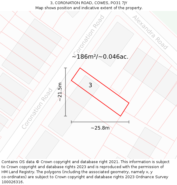 3, CORONATION ROAD, COWES, PO31 7JY: Plot and title map