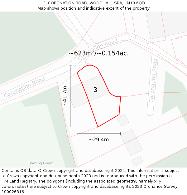 3, CORONATION ROAD, WOODHALL SPA, LN10 6QD: Plot and title map