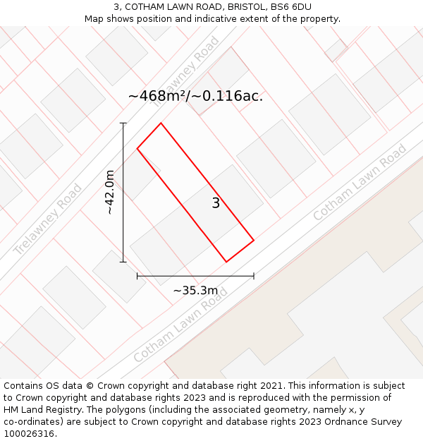 3, COTHAM LAWN ROAD, BRISTOL, BS6 6DU: Plot and title map