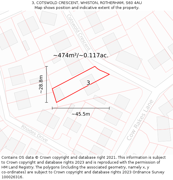 3, COTSWOLD CRESCENT, WHISTON, ROTHERHAM, S60 4AU: Plot and title map