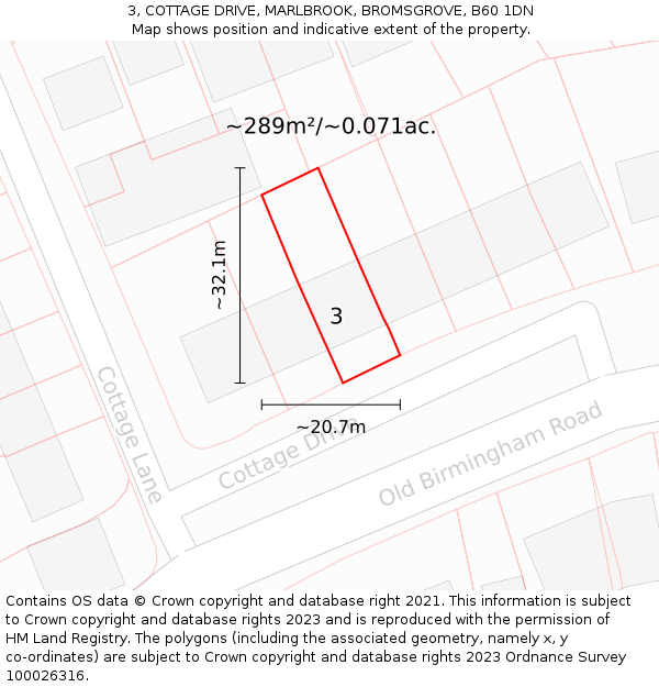 3, COTTAGE DRIVE, MARLBROOK, BROMSGROVE, B60 1DN: Plot and title map