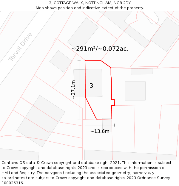 3, COTTAGE WALK, NOTTINGHAM, NG8 2DY: Plot and title map