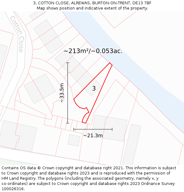 3, COTTON CLOSE, ALREWAS, BURTON-ON-TRENT, DE13 7BF: Plot and title map