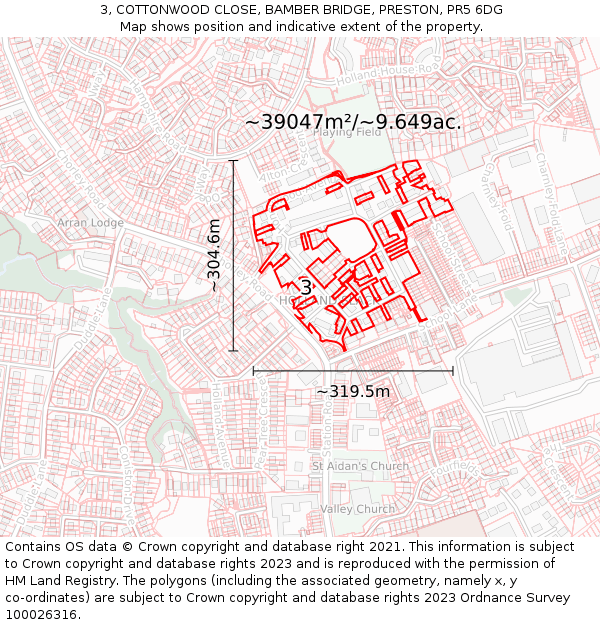 3, COTTONWOOD CLOSE, BAMBER BRIDGE, PRESTON, PR5 6DG: Plot and title map