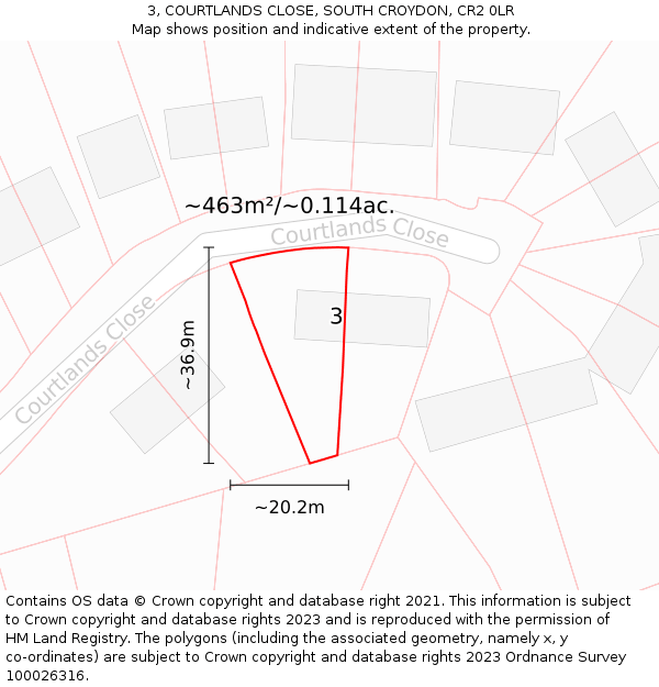 3, COURTLANDS CLOSE, SOUTH CROYDON, CR2 0LR: Plot and title map