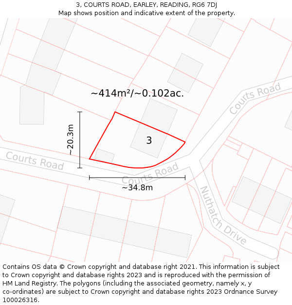 3, COURTS ROAD, EARLEY, READING, RG6 7DJ: Plot and title map