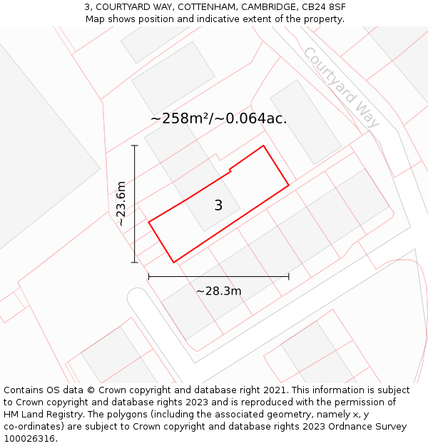3, COURTYARD WAY, COTTENHAM, CAMBRIDGE, CB24 8SF: Plot and title map