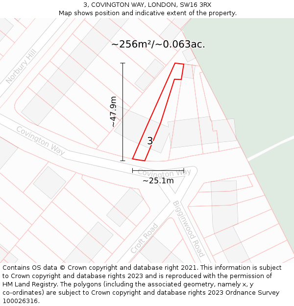 3, COVINGTON WAY, LONDON, SW16 3RX: Plot and title map