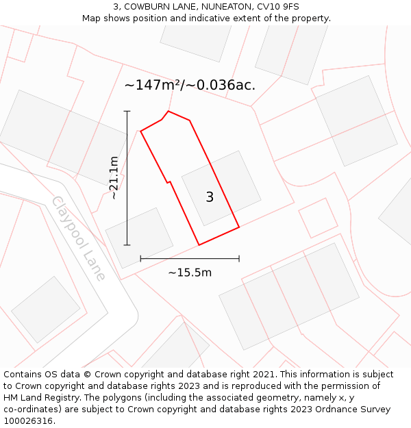 3, COWBURN LANE, NUNEATON, CV10 9FS: Plot and title map