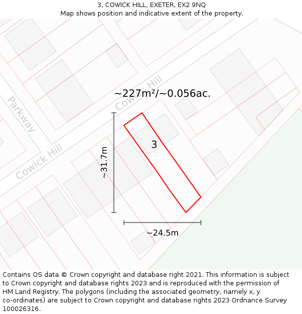 3, COWICK HILL, EXETER, EX2 9NQ: Plot and title map
