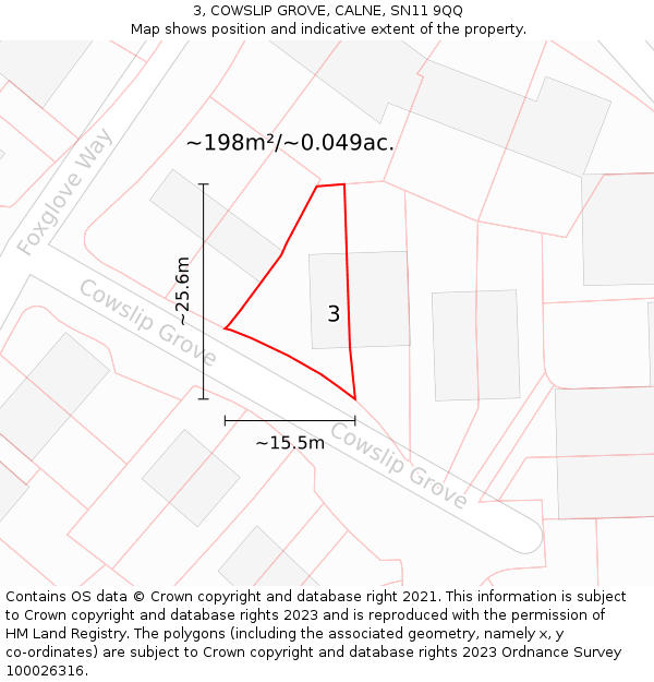 3, COWSLIP GROVE, CALNE, SN11 9QQ: Plot and title map