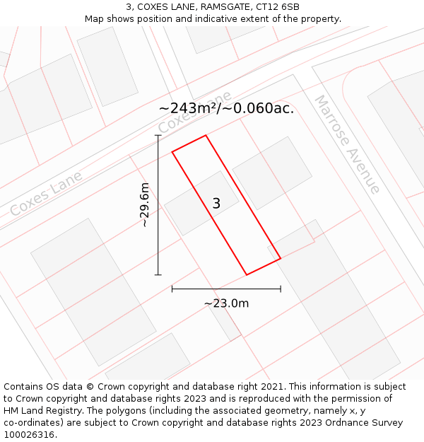 3, COXES LANE, RAMSGATE, CT12 6SB: Plot and title map