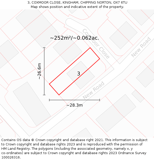3, COXMOOR CLOSE, KINGHAM, CHIPPING NORTON, OX7 6TU: Plot and title map