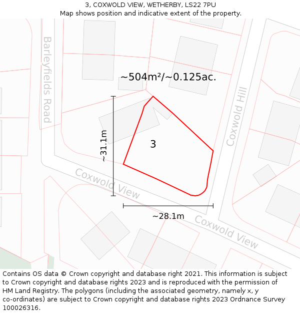3, COXWOLD VIEW, WETHERBY, LS22 7PU: Plot and title map