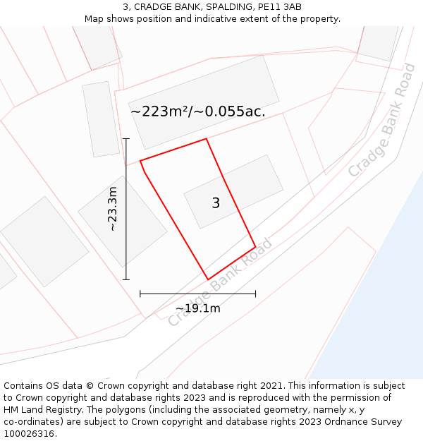 3, CRADGE BANK, SPALDING, PE11 3AB: Plot and title map