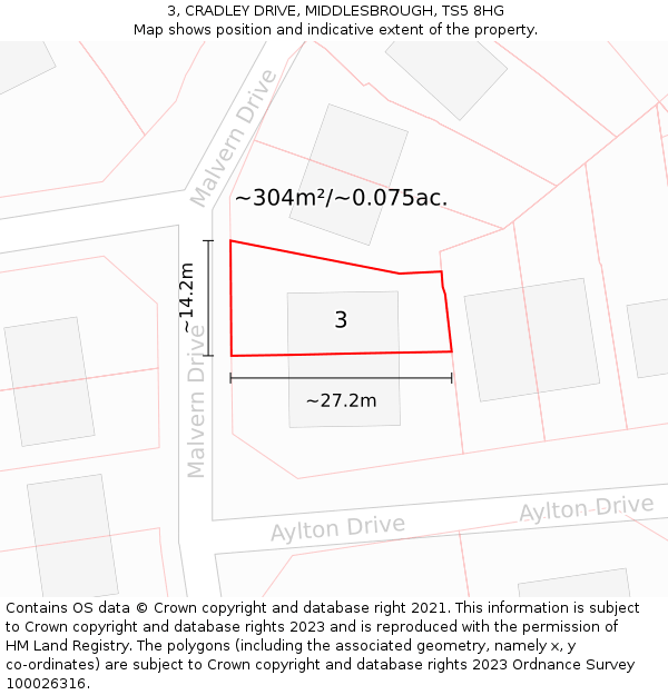 3, CRADLEY DRIVE, MIDDLESBROUGH, TS5 8HG: Plot and title map