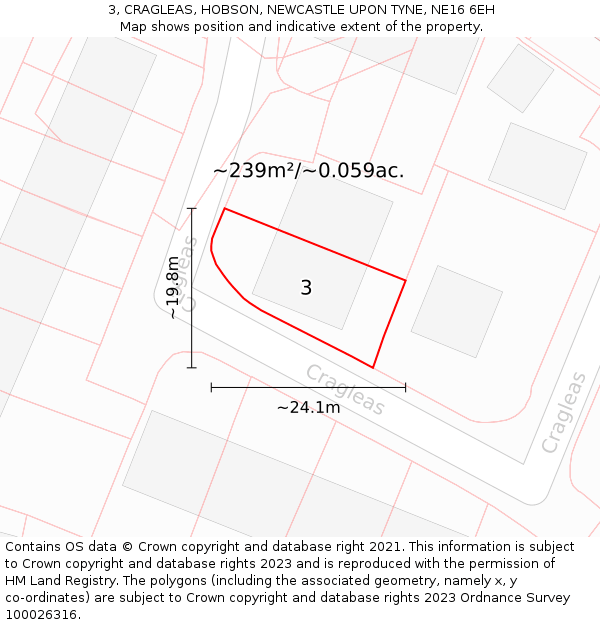 3, CRAGLEAS, HOBSON, NEWCASTLE UPON TYNE, NE16 6EH: Plot and title map