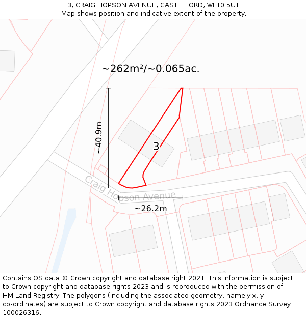 3, CRAIG HOPSON AVENUE, CASTLEFORD, WF10 5UT: Plot and title map
