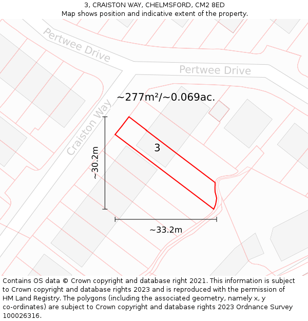 3, CRAISTON WAY, CHELMSFORD, CM2 8ED: Plot and title map
