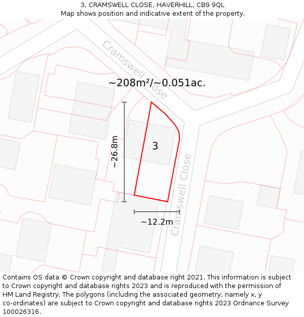 3, CRAMSWELL CLOSE, HAVERHILL, CB9 9QL: Plot and title map
